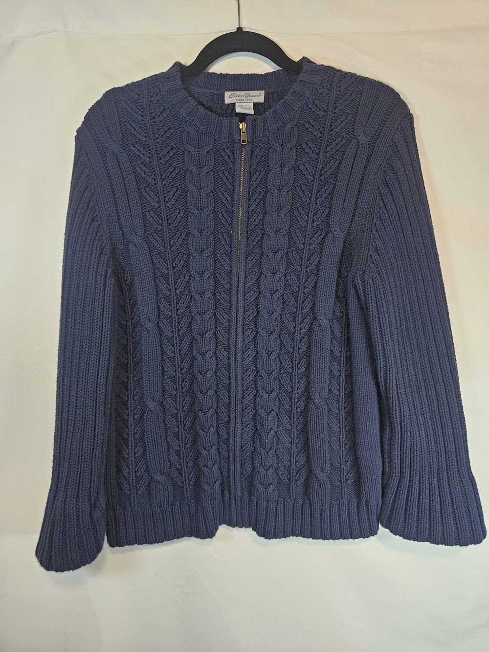 Eddie Bauer Navy Cable-Knit Zip-Up Cardigan